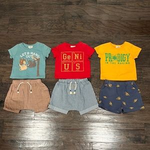 NWT Peek Kids Cotton T-Shirts & Short Set Bundle | 3-6M Sloths, Genius, Prodigy